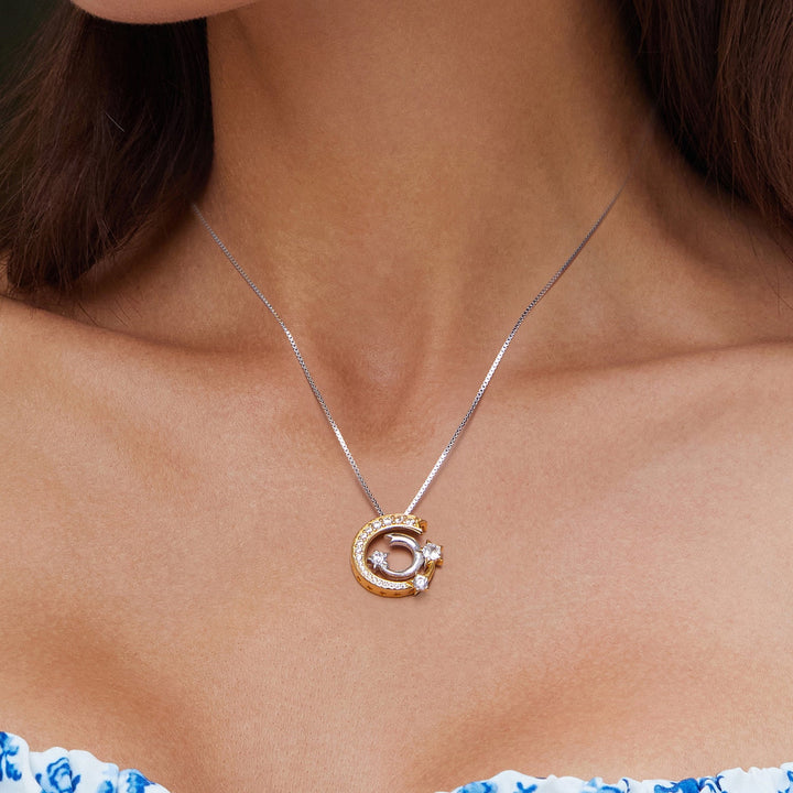 925 Sterling Silver Necklace with Pavé Setting CZ &amp; Plated Gold - 400mm Length