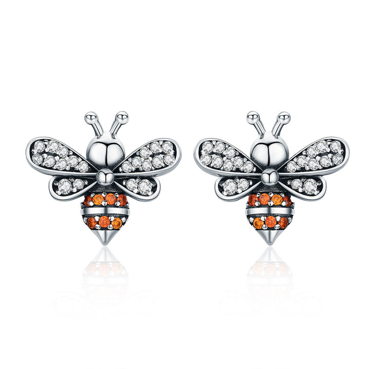 925 Sterling Silver Earrings with Pavé Setting CZ - 1.2x1.4cm for Women