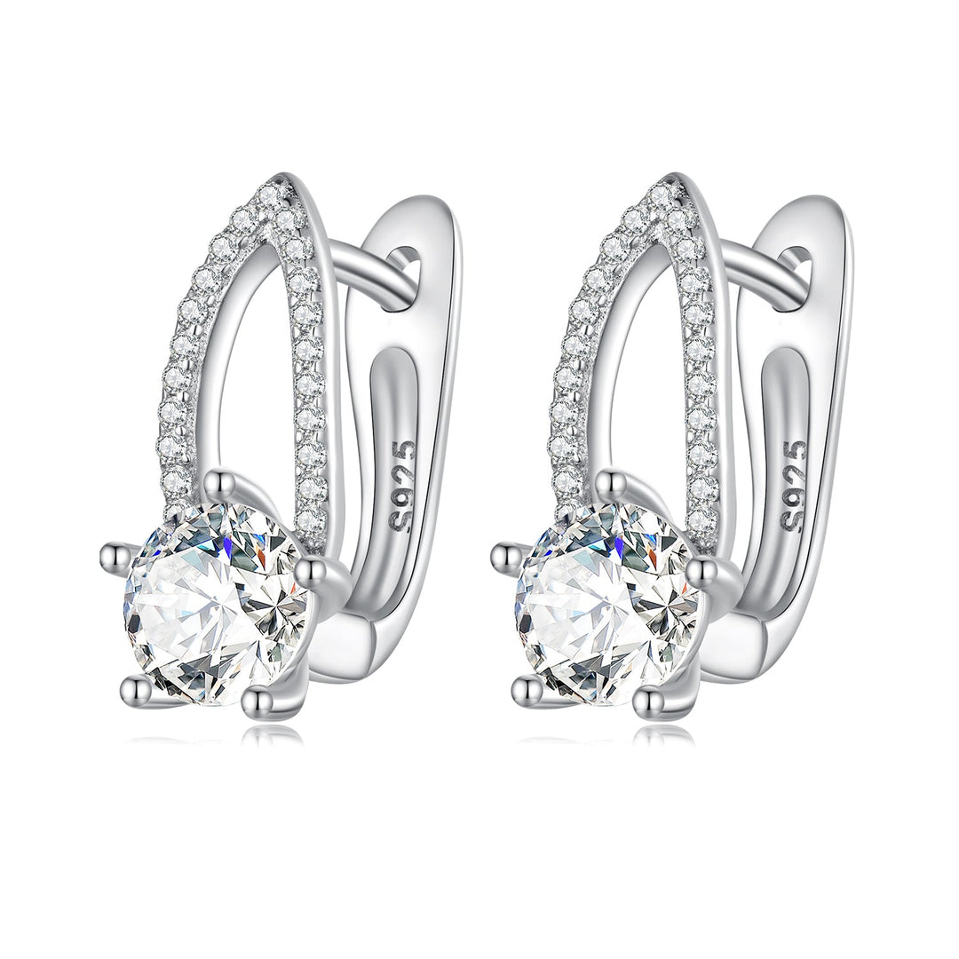 925 Sterling Silver Earrings with CZ Pavé Setting, 1.4*0.62cm for Women