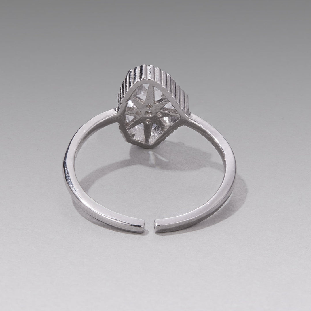 925 Sterling Silver Ring with Transparent Glass and CZ, 0.15cm Width, for Women