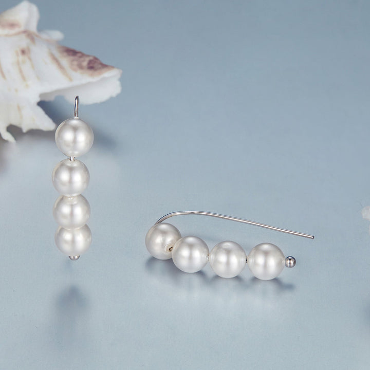 925 Sterling Silver White Gold Plated Earrings with Quality Shell Pearl, 2.1*0.5cm for Women