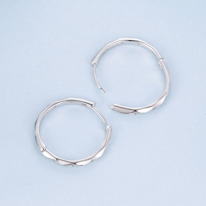 925 Sterling Silver White Gold Plated Hoop Earrings with CZ - 2.0cm