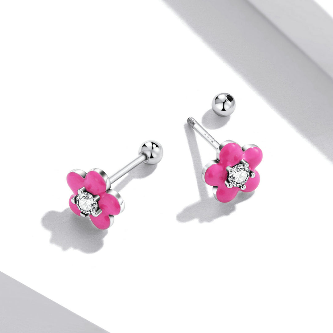 S925 Sterling Silver CZ Pavé Enamel Oxidized Earrings