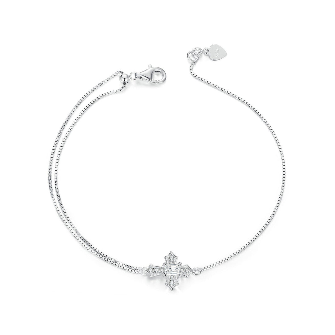 925 Sterling Silver White Gold Plated Bracelet with CZ Pendant 200mm for Women