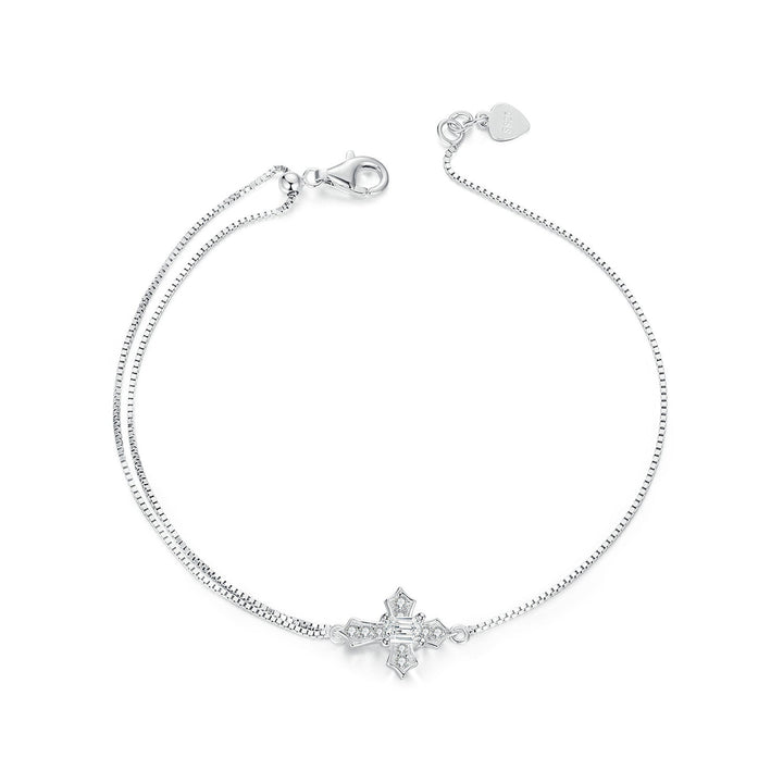 925 Sterling Silver White Gold Plated Bracelet with CZ Pendant 200mm for Women