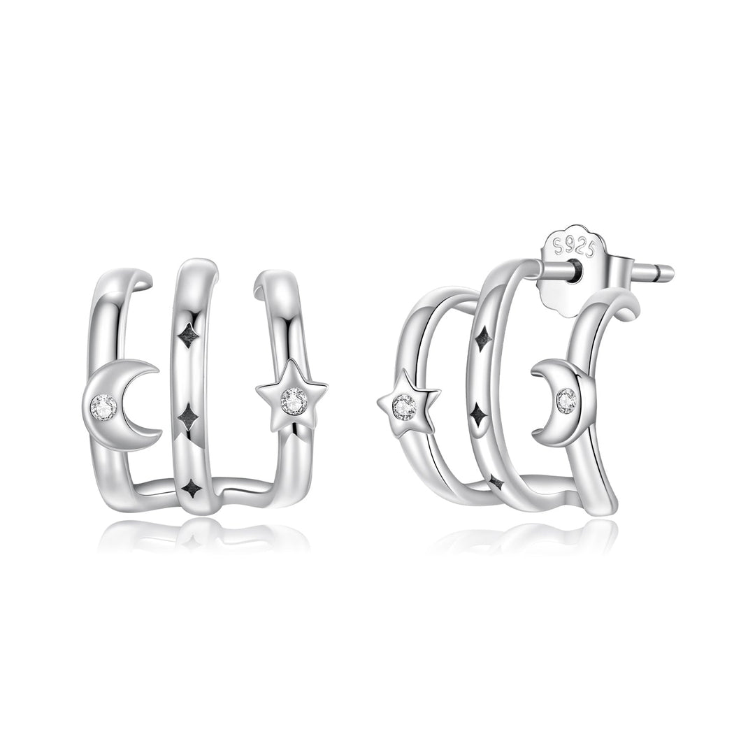 925 Sterling Silver Earrings with Pavé Setting CZ - Oxidized Silver, 1.1cm for Women