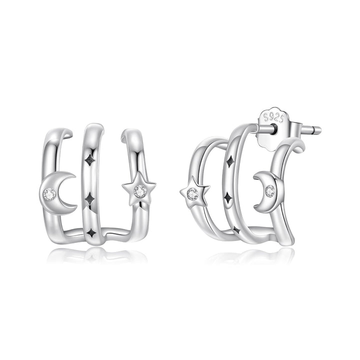 925 Sterling Silver Earrings with Pavé Setting CZ - Oxidized Silver, 1.1cm for Women