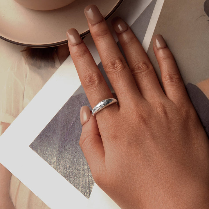 925 Sterling Silver Ring with Pavé Setting CZ, Width 2.2-5.8mm, Oxidized Silver, Women&