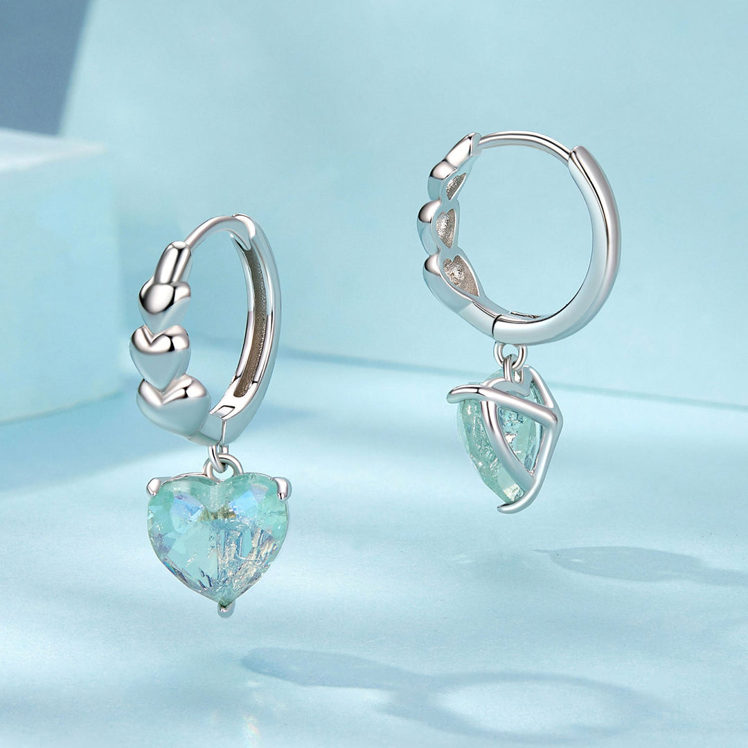 925 Sterling Silver Earrings with Transparent Glass, Plated White Gold, Size 23x8.5mm for Women