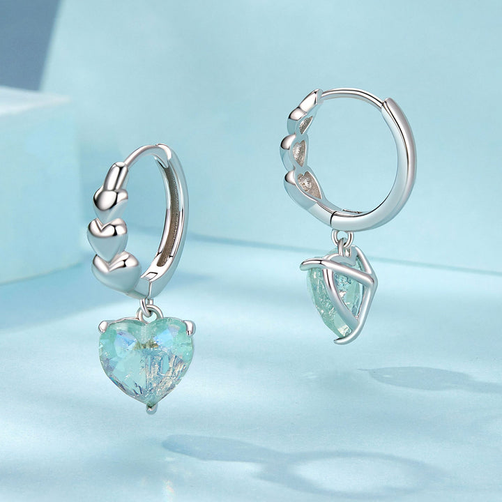 925 Sterling Silver Earrings with Transparent Glass, Plated White Gold, Size 23x8.5mm for Women