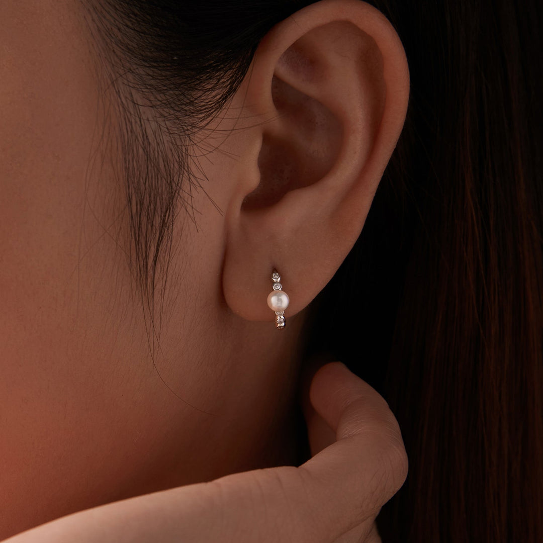 925 Sterling Silver White Gold Plated Moissanite &amp; Pearl Earrings for Women