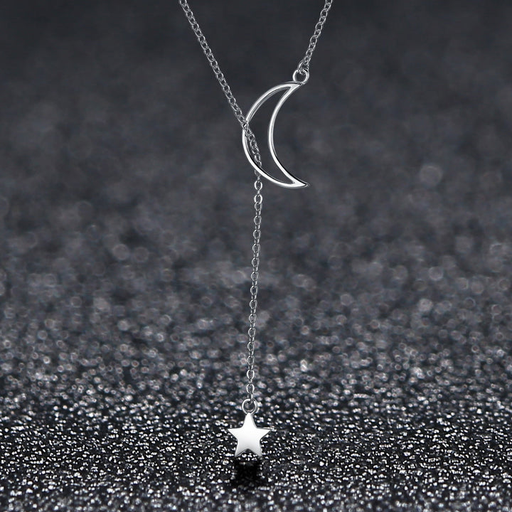 925 Sterling Silver Necklace 47cm with Moon Pendant for Women