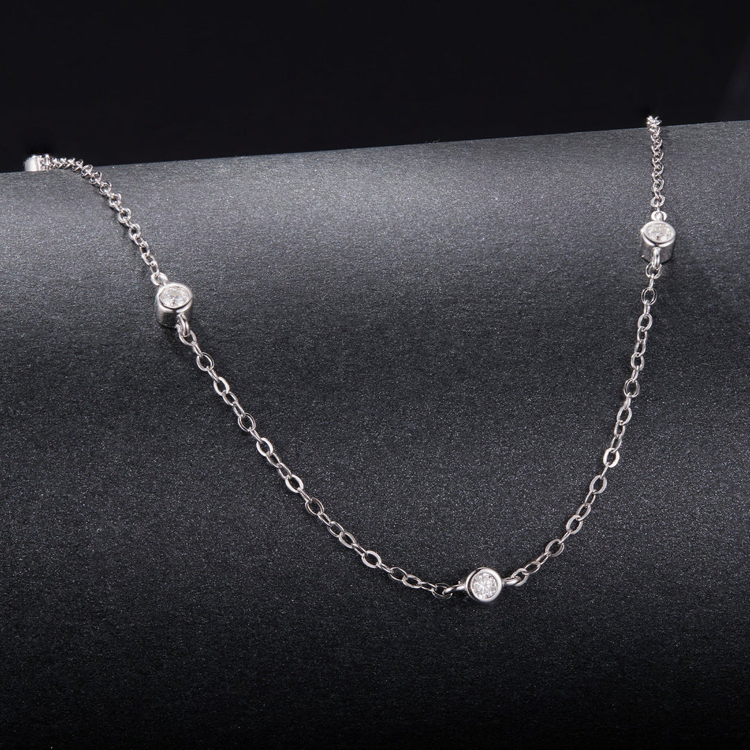 925 Sterling Silver White Gold Plated Adjustable Moissanite Necklace for Women