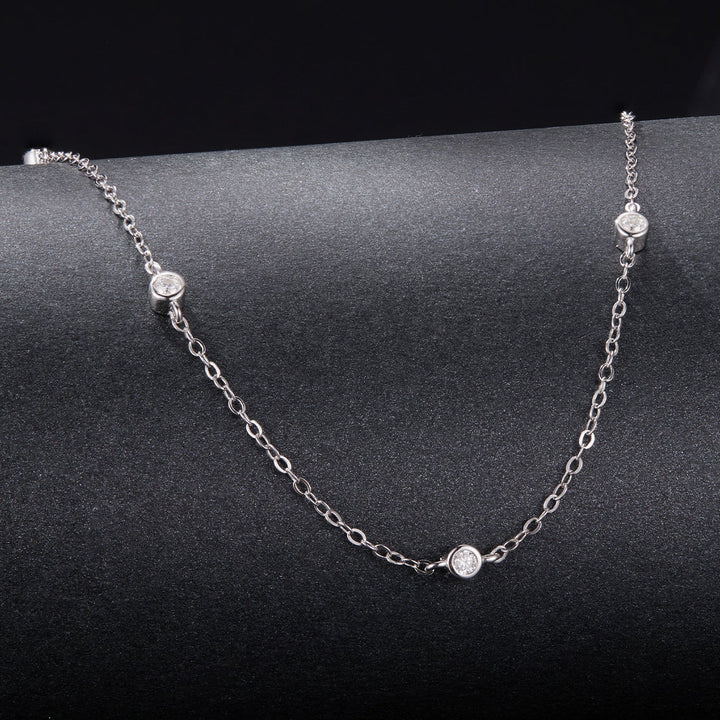 925 Sterling Silver White Gold Plated Adjustable Moissanite Necklace for Women