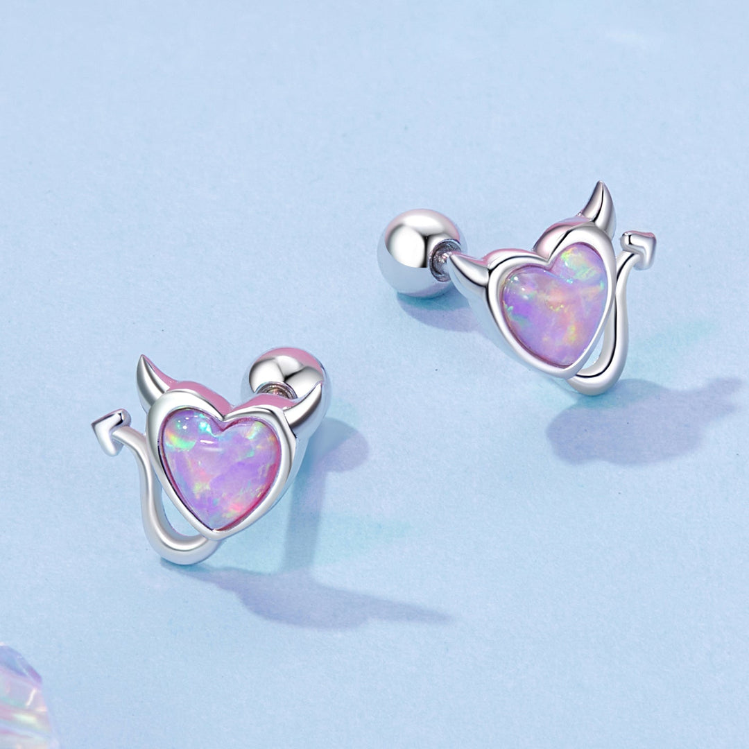 925 Sterling Silver White Gold Plated Opal Earrings 0.7x0.8cm for Women