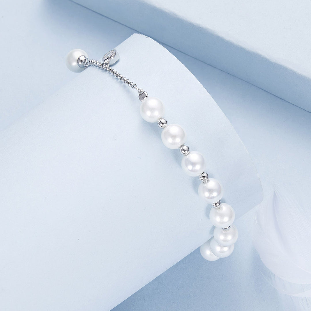 925 Sterling Silver 15+6cm White Gold Plated Bracelet with Quality Shell Pearl &amp; CZ for Women
