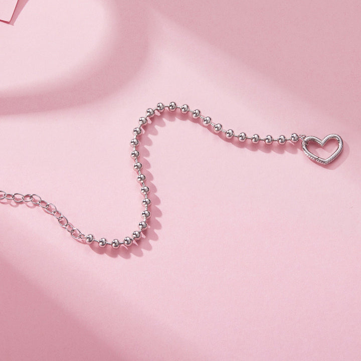 925 Sterling Silver 16+5cm White Gold Plated Heart Bracelet for Women