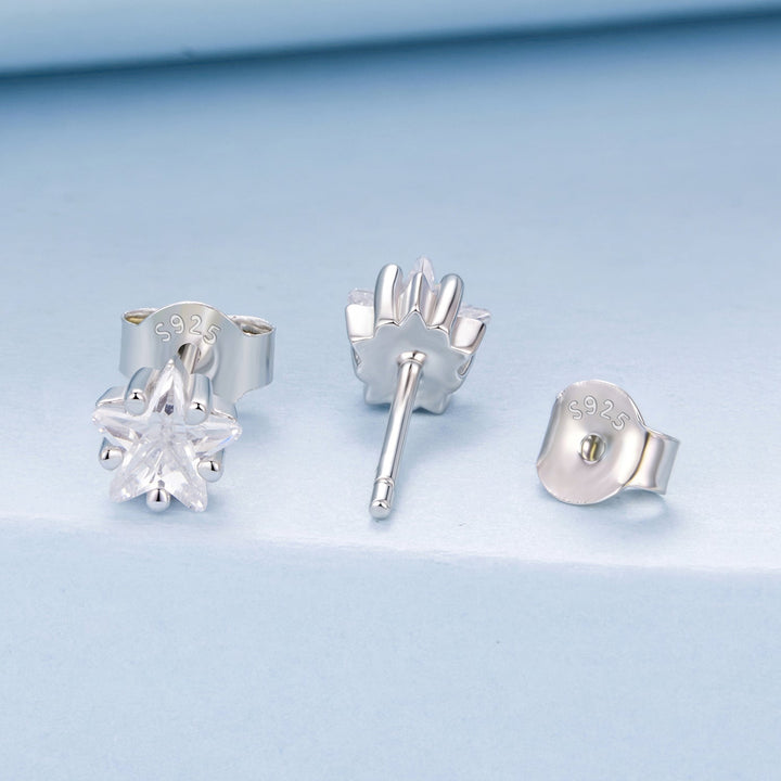 925 Sterling Silver White Gold Plated Earrings 0.5cm with CZ