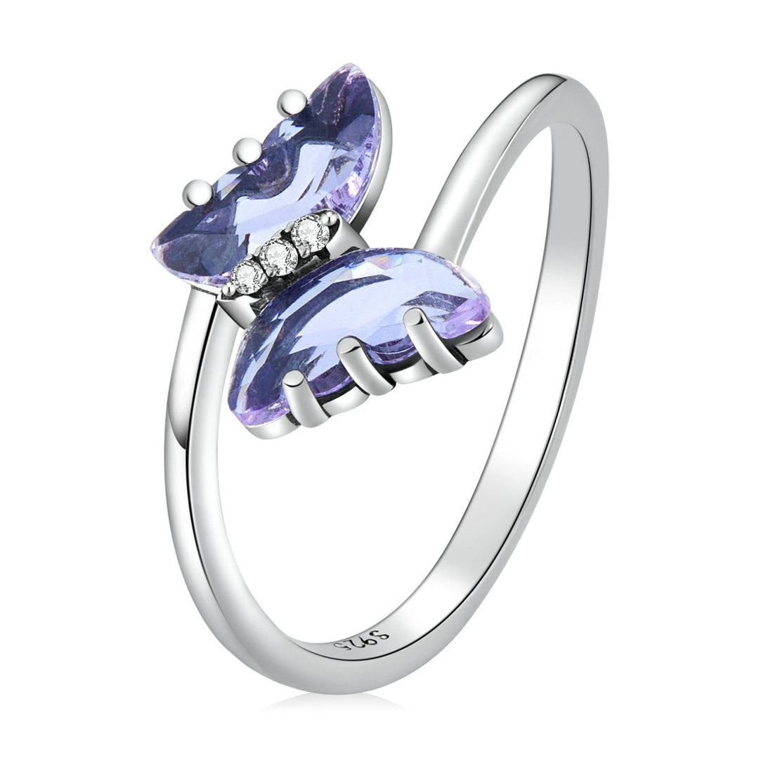 925 Sterling Silver Ring with Transparent Glass &amp; Pavé CZ, Size 6.0, Oxidized Finish - Women&