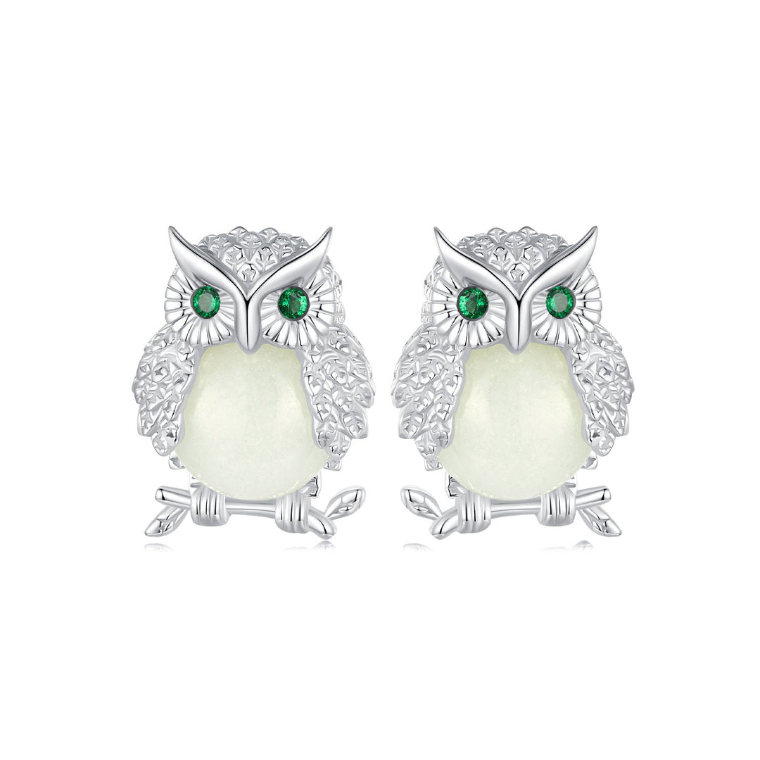 925 Sterling Silver Plated Platinum Luminous Stone Earrings 10*8mm for Women