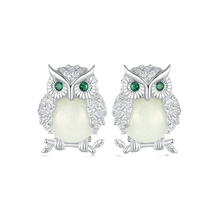 925 Sterling Silver Plated Platinum Luminous Stone Earrings 10*8mm for Women