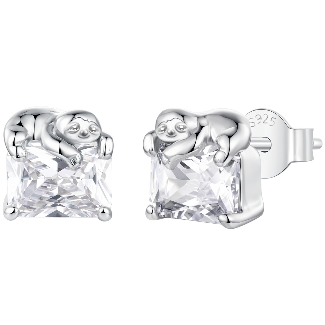 925 Sterling Silver White Gold Plated 0.7x0.7cm Pavé CZ Earrings for Women
