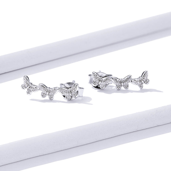 925 Sterling Silver Earrings - 1.4x0.5 cm - Platinum Plated for Women