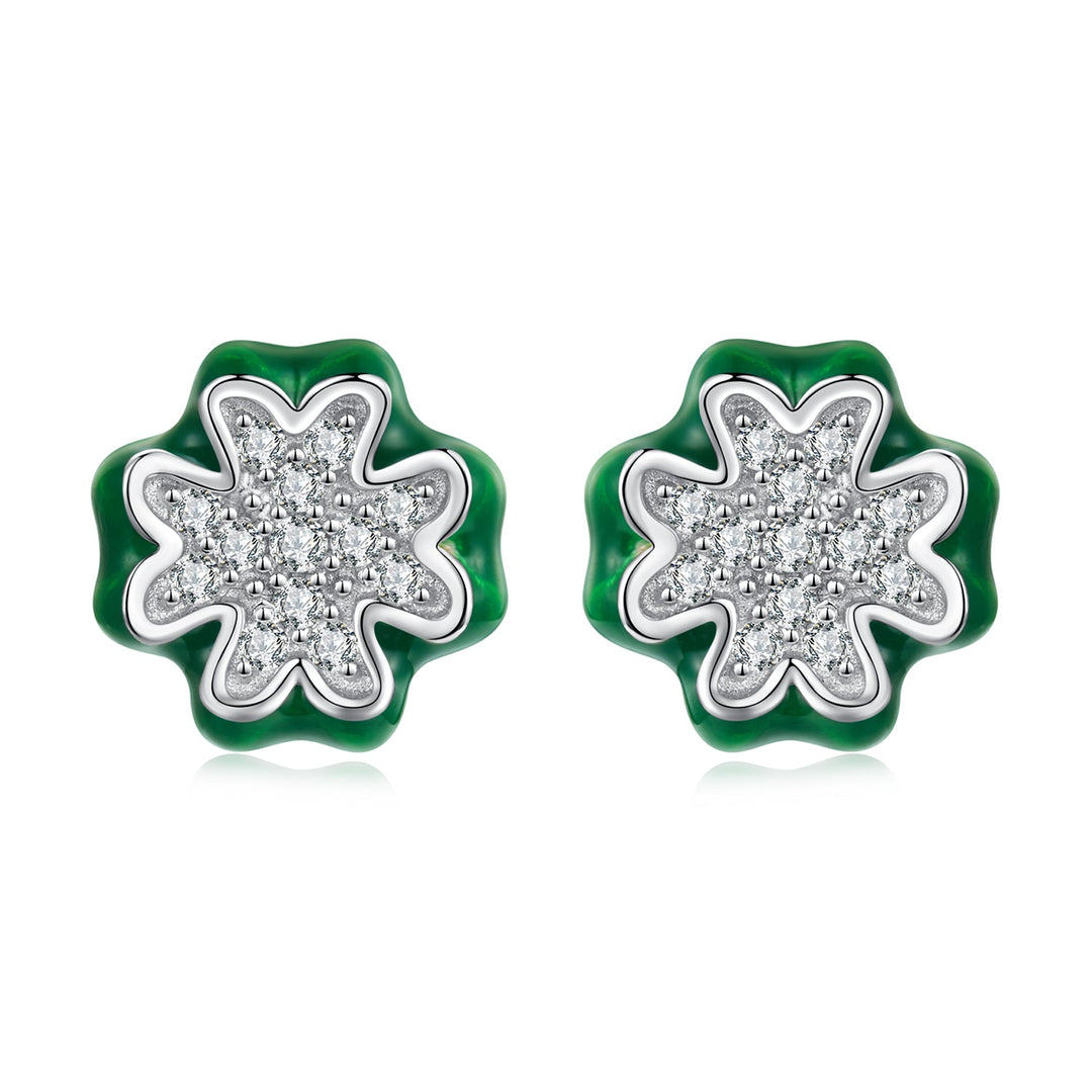 925 Sterling Silver Earrings with Pavé Set CZ &amp; White Gold Plating, 0.75cm for Women