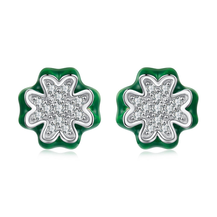 925 Sterling Silver Earrings with Pavé Set CZ &amp; White Gold Plating, 0.75cm for Women