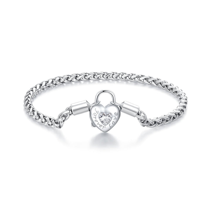 925 Sterling Silver Bracelet with CZ in Pavé Setting, 17.0 Size, Platinum Plated for Women