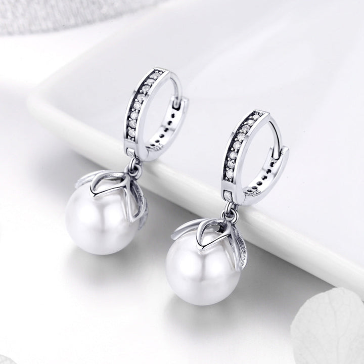 925 Sterling Silver Earrings with Quality Shell Pearl and CZ for Women