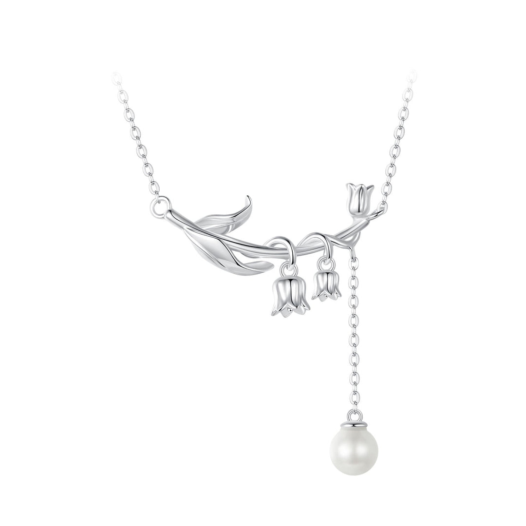 925 Sterling Silver Necklace with Quality Shell Pearl &amp; Platinum Plating, 380mm Length for Women
