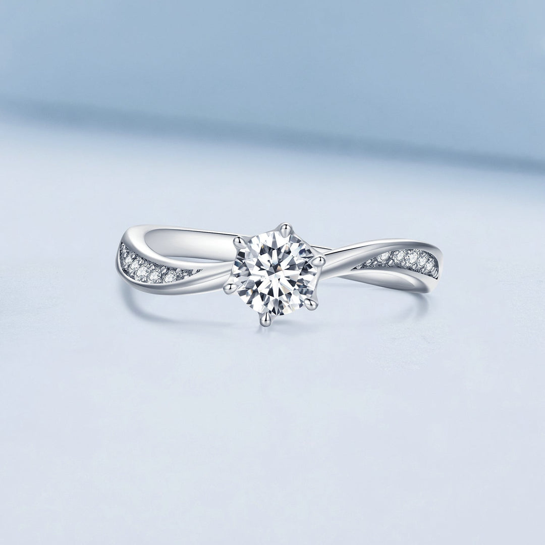 925 Sterling Silver Platinum Plated 5mm CZ Ring Size 6 for Women