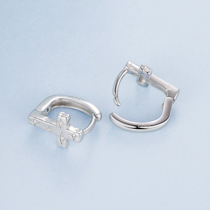 925 Sterling Silver Hoop Earrings with Pavé Setting CZ, 1.3x0.8cm, for Women