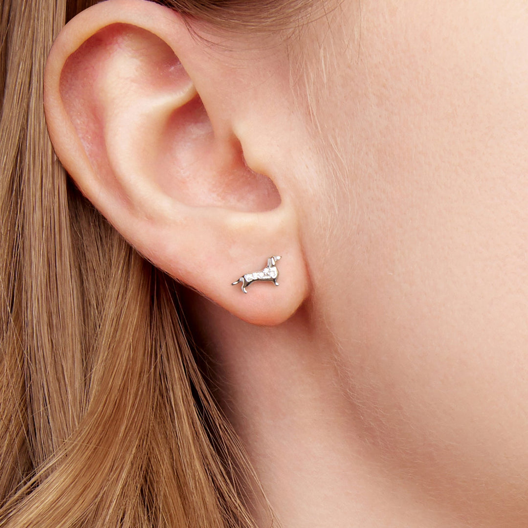 925 Sterling Silver Earrings with Pavé Setting and White Gold Plating for Women