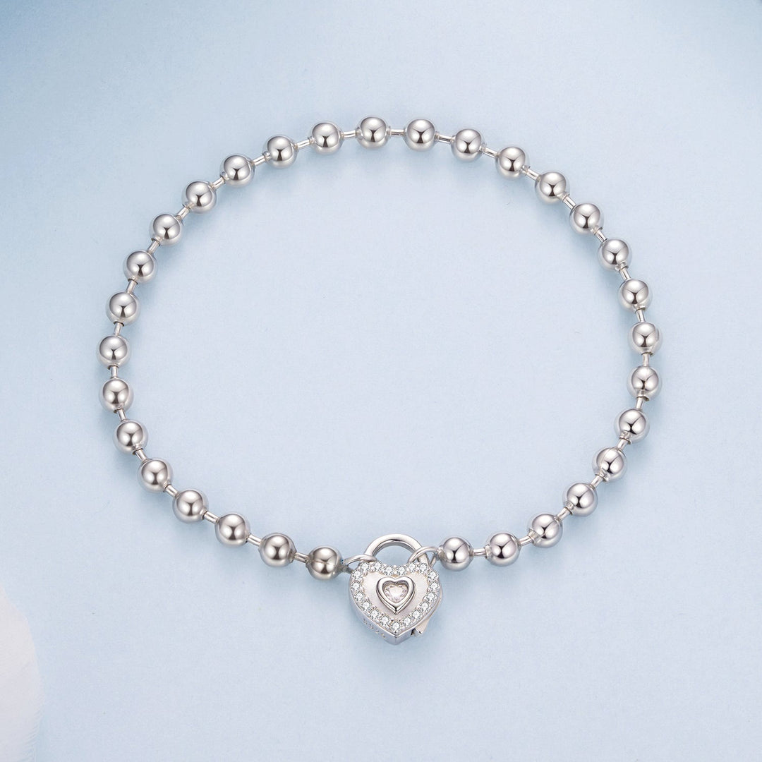 925 Sterling Silver White Gold Plated 17cm Bracelet with CZ Paved Setting for Women