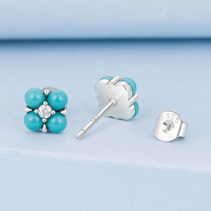925 Sterling Silver Earrings with Synthetic Turquoise and CZ in Oxidized Finish