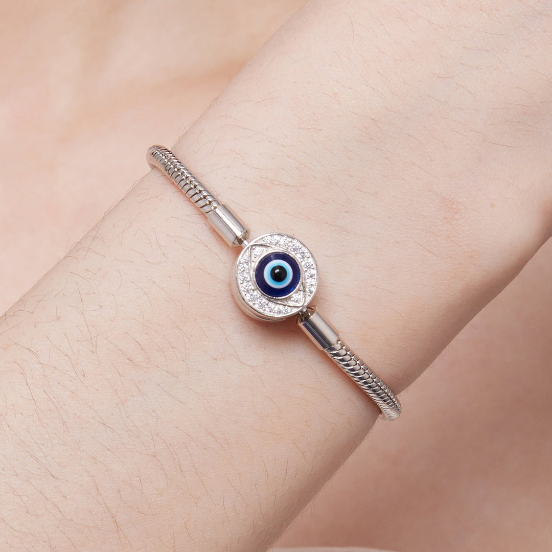 925 Sterling Silver Bracelet with CZ &amp; Resin, Size 17.0