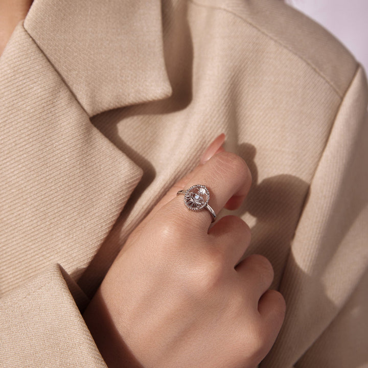 925 Sterling Silver Ring with Transparent Glass &amp; Nano Opal, Width 0.18cm, Style E, for Women