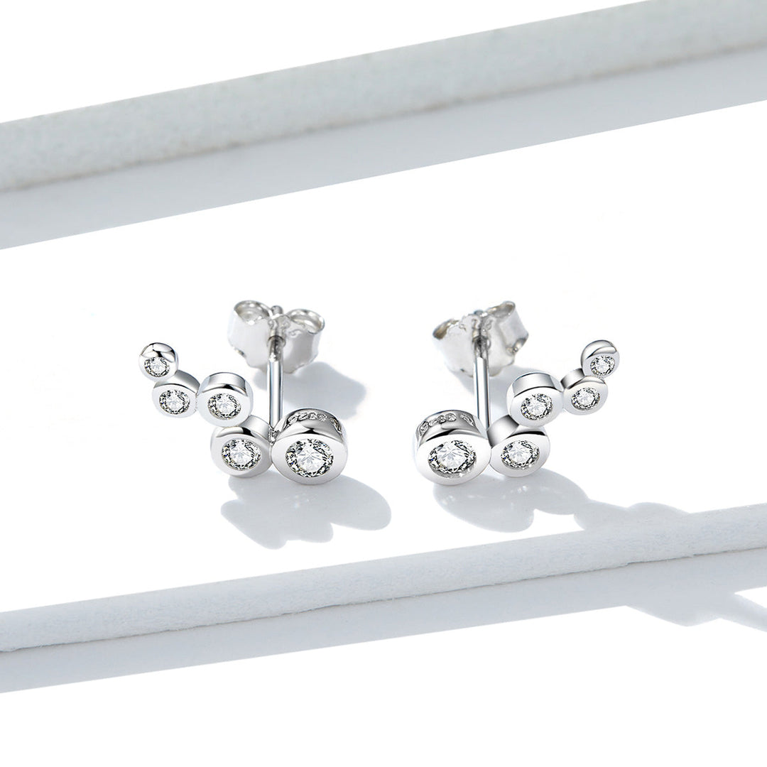 925 Sterling Silver Earrings with Pavé Setting CZ, 0.5x1.2 cm for Women