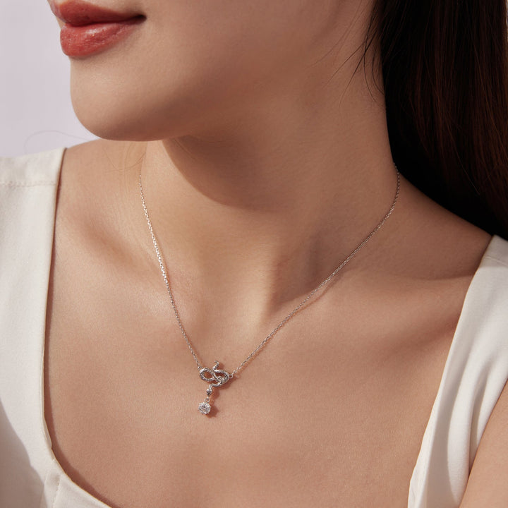 925 Sterling Silver Moissanite 0.50 Carat Necklace with CZ Pavé Setting in White Gold, 40+5cm for Women