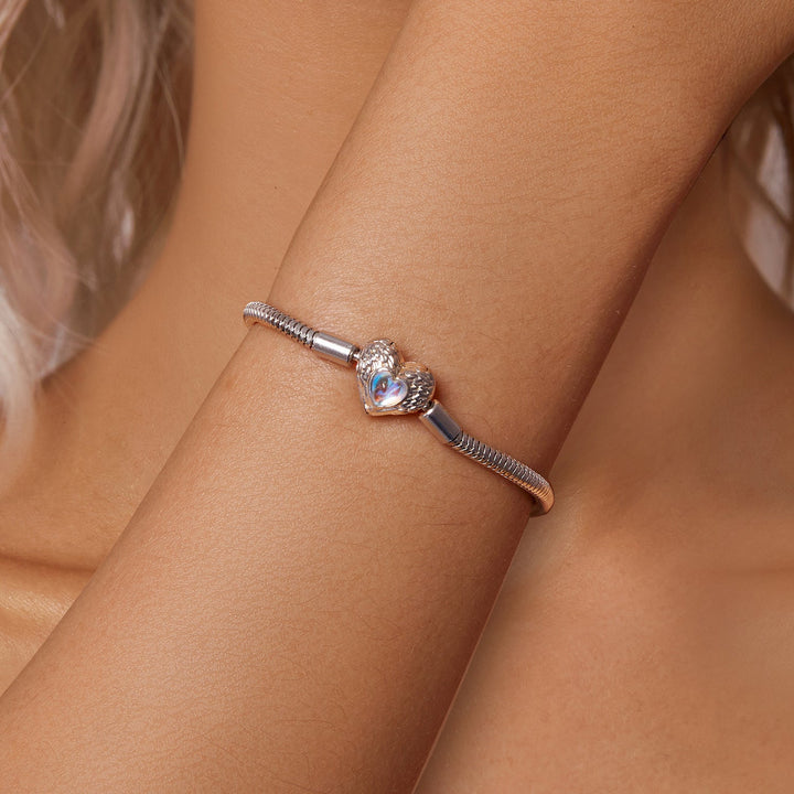 925 Sterling Silver Moonstone Bracelet 17.0 cm with White Gold Plating for Women