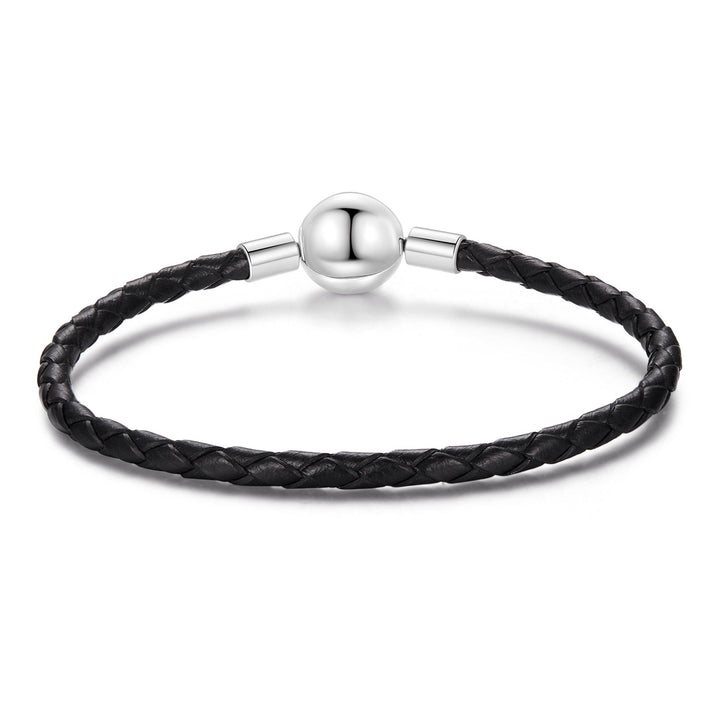 925 Sterling Silver Leather Rope Bracelet 17cm for Men