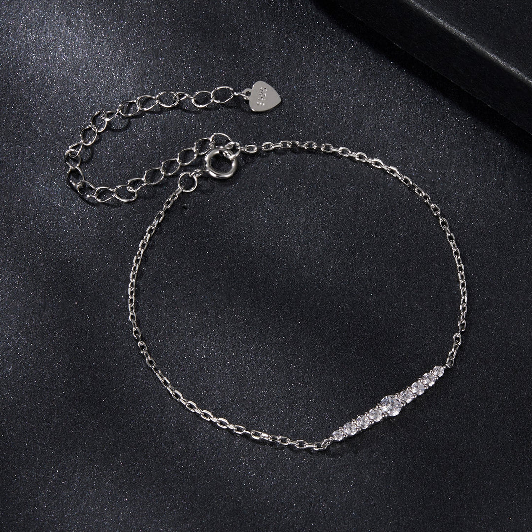 925 Sterling Silver Moissanite Bracelet for Women, Plated White Gold, 15+6cm