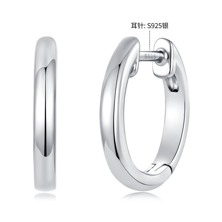 925 Sterling Silver White Gold Plated 1.4 x 0.2 cm Hoop Earrings for Women