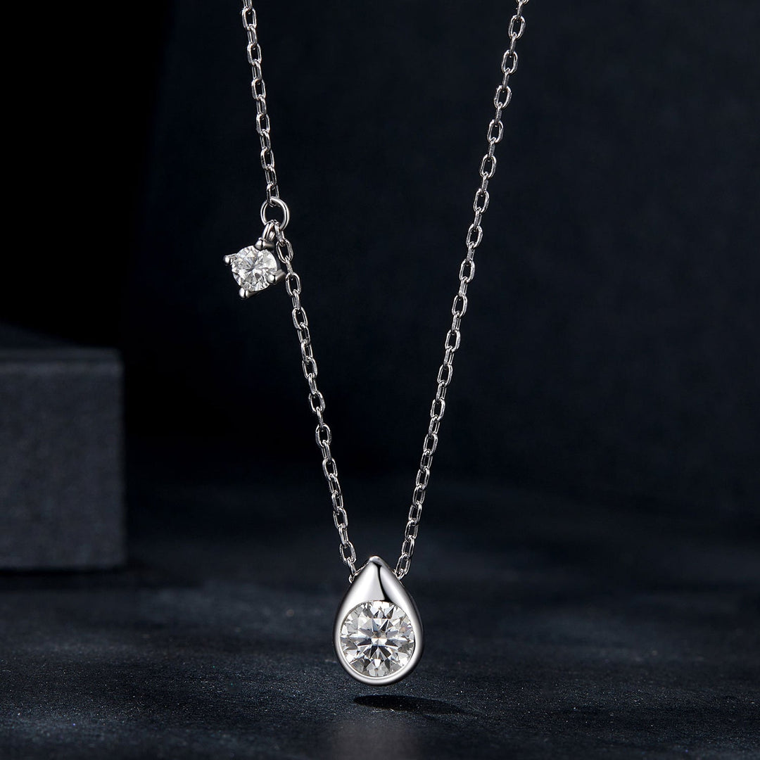 925 Sterling Silver + Moissanite Adjustable Necklace for Women - White Gold 0.5ct &amp; 0.1ct
