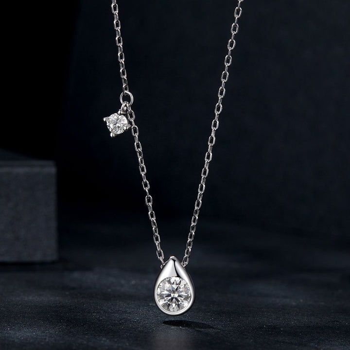 925 Sterling Silver + Moissanite Adjustable Necklace for Women - White Gold 0.5ct &amp; 0.1ct