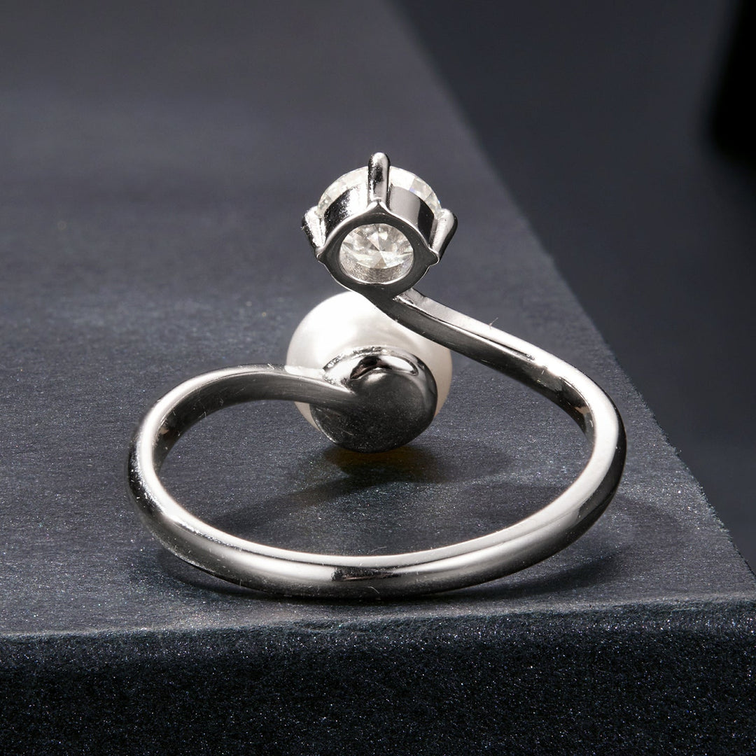 925 Sterling Silver Moissanite 0.5 Carat Freshwater Pearl Ring Size E for Women