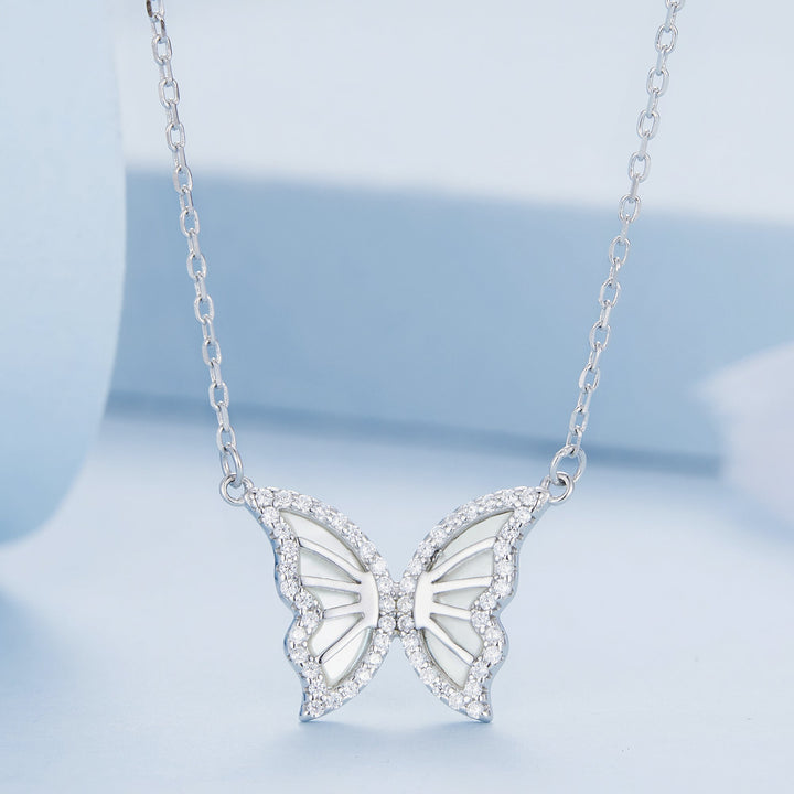 S925 Sterling Silver Plated Nacre &amp; CZ Necklace, 40+5cm for Women