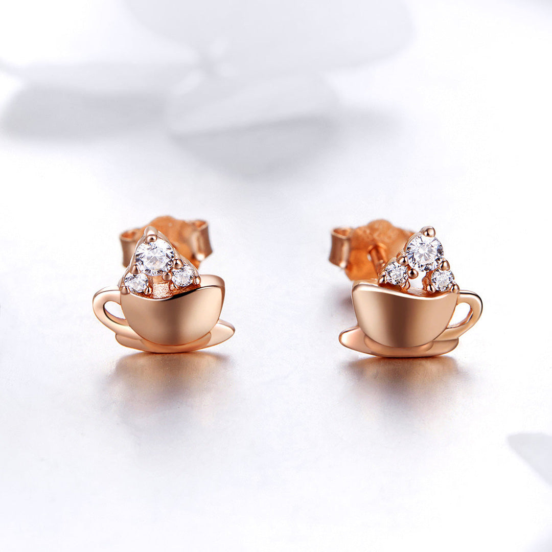 925 Sterling Silver Rose Gold Plated Pavé CZ Earrings for Women